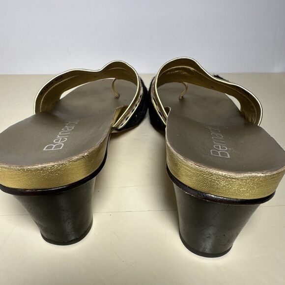 Bernardo Slip On Sandal Heels Gold Calf Hair Animal Print Size 9 Made in Brazil - Picture 8 of 12